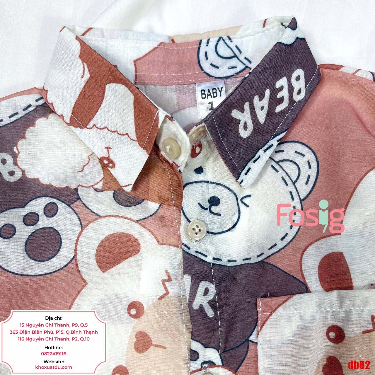 7-8kg; 9-10kg; 13-21kg Set Đồ Bộ Ngắn Sơ Mi Kate Bé Trai - Nâu Gấu