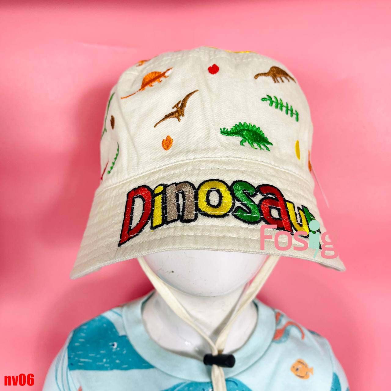 Nón vành thêu họa tiết đáng yêu cho bé- Kem Dinosaur NV06