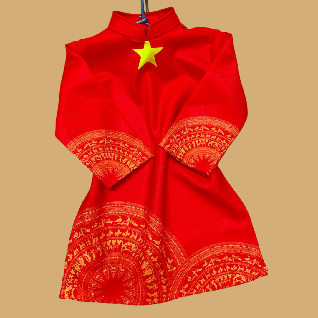 8-36kg; 1-10T (loại tốt) Áo dài lá cờ đỏ sao vàng cho bé trai- Đỏ trống đồng, quần phi bóng loại 1