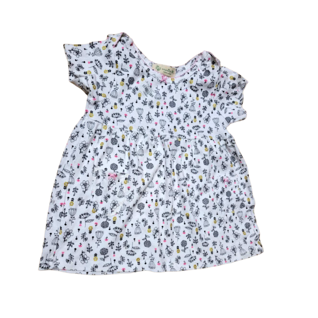 Đầm bé gái thun cotton- Trắng Hoa Đen