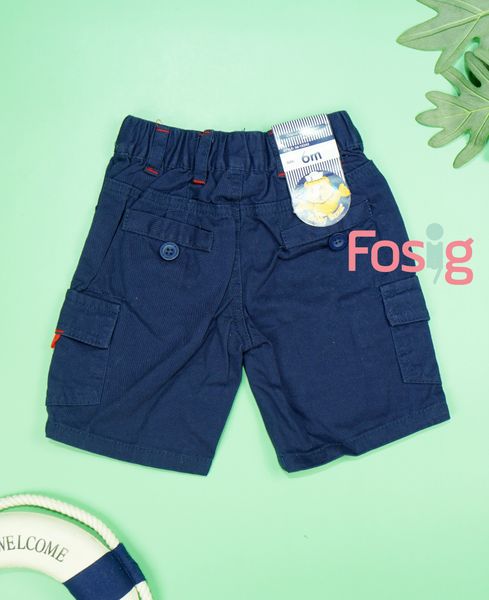  [3-6m] Quần Short Kaki Bé Trai - Navy Chỉ Đỏ 