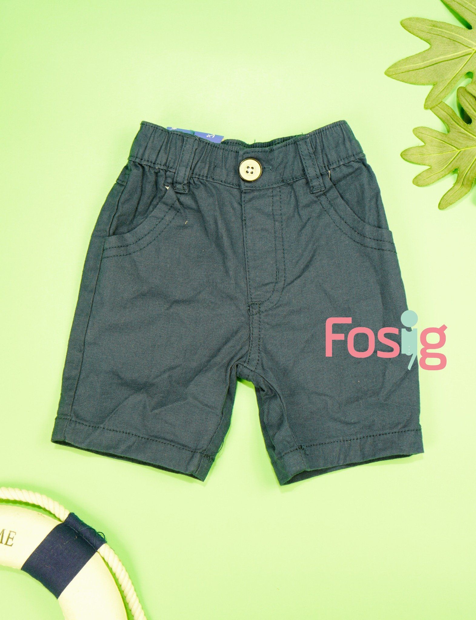  [3m-6m; 9-12m] Quần Short Kaki Bé Trai - Navy Cúc Kem 