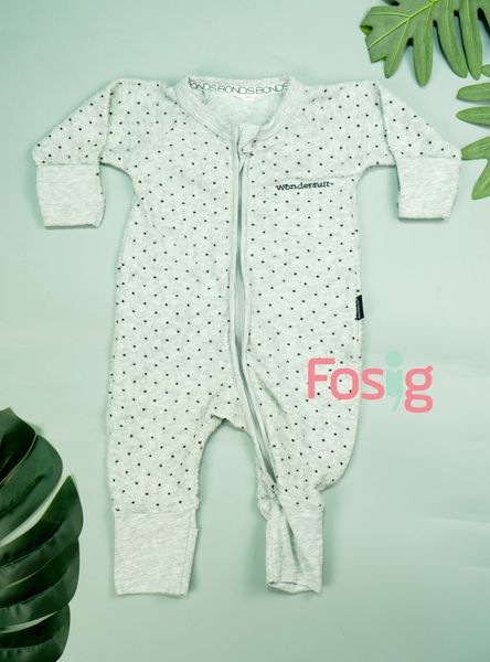  [0-6m] Sleepsuit Không Vớ Khóa Kéo Bé Gái - Xám Chấm Đen 