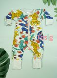  [3-6m] Sleepsuit Không Vớ Khóa Kéo Bé Trai - Xám Hổ 