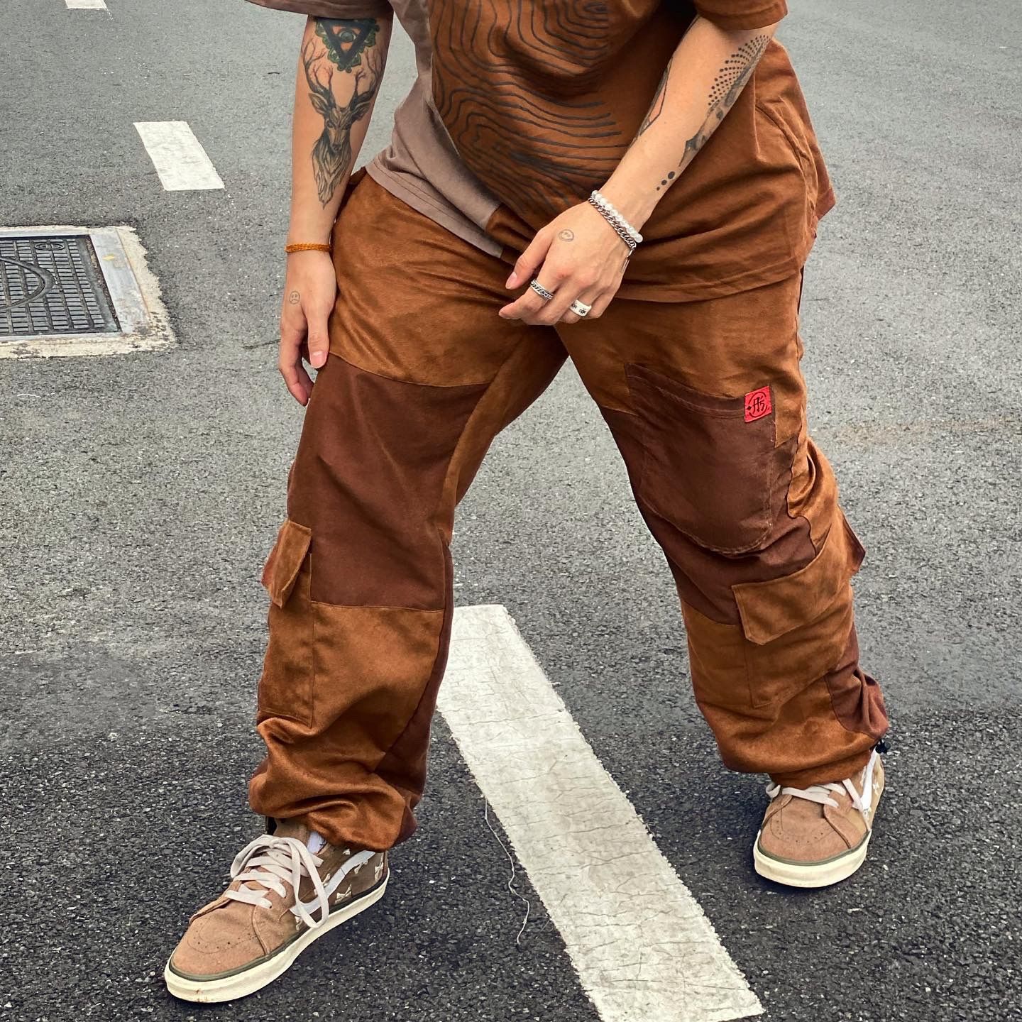 Apride Brown Suede Cargo Pants