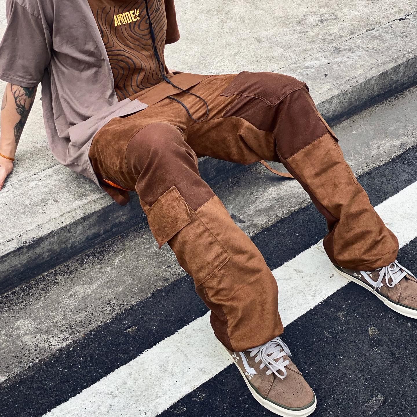 Apride Brown Suede Cargo Pants