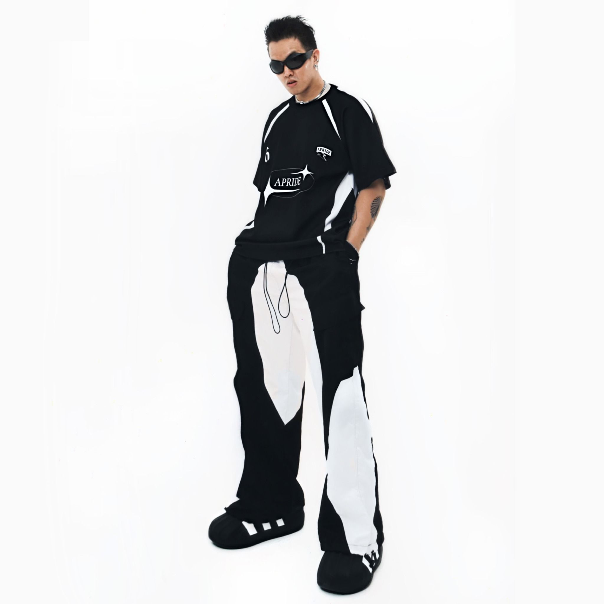 Apride Parachute Patching Pants Black and White