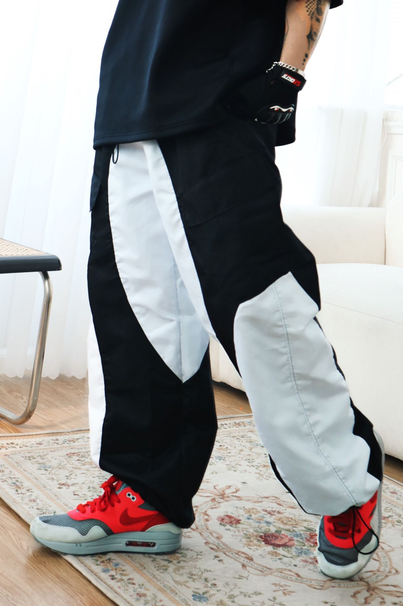 Apride Parachute Patching Pants Black and White