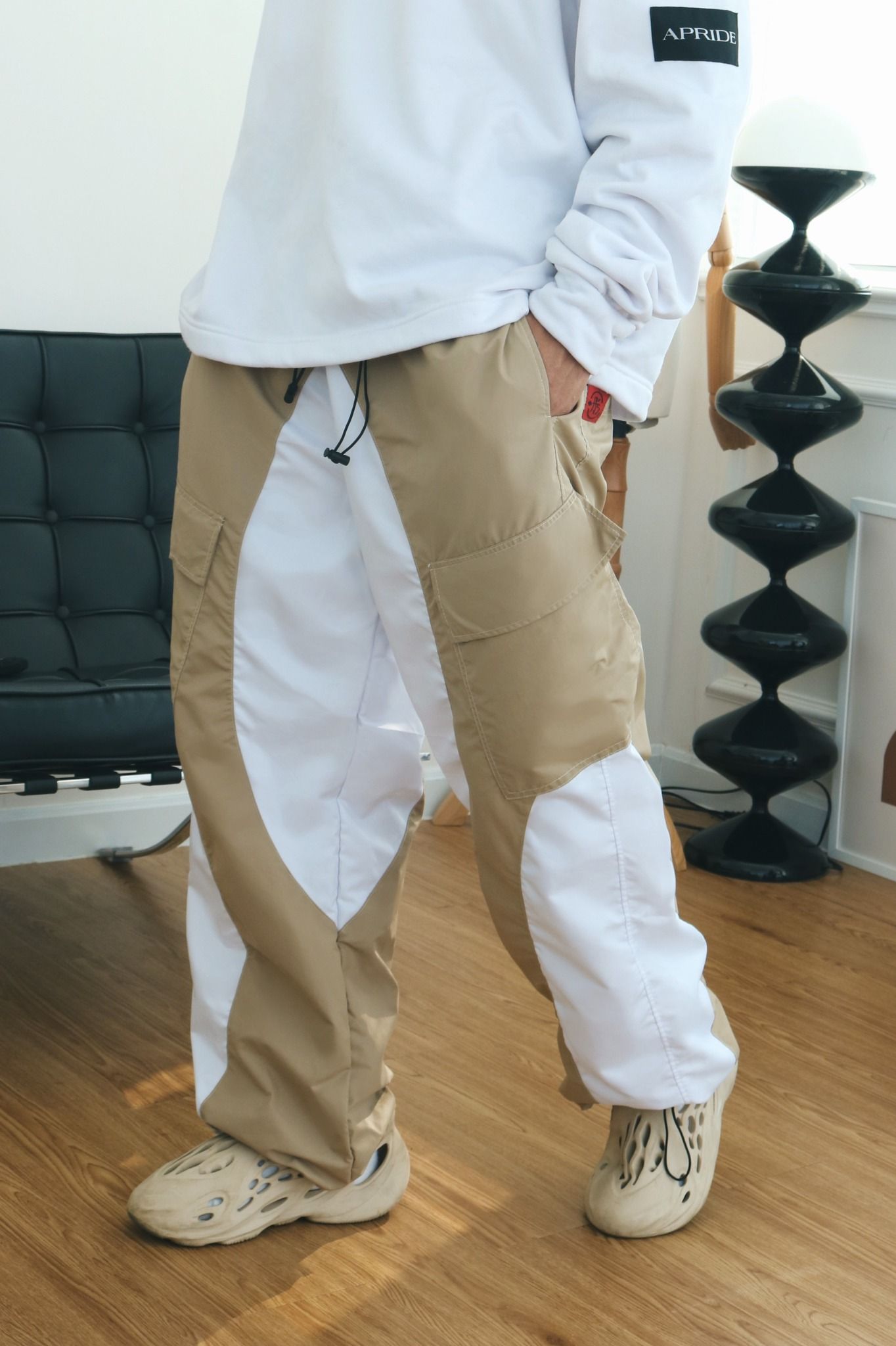 Apride Parachute Patching Pants Black and BEGIE