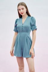 Mini jumpsuits satin blue cổ tim