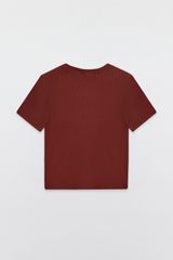 Cropped T-shirts thun tăm trơn cam đất