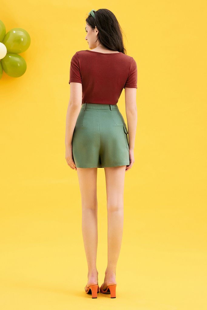 Skorts casual style tech lóng vuông trơn olive green