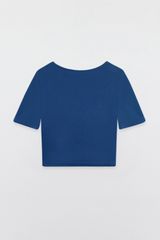 Cropped T-shirts casual style cotton trơn blue
