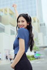 Cropped T-shirts casual style cotton trơn blue