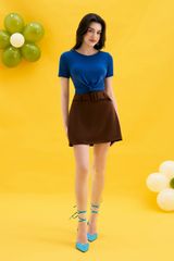 Cropped T-shirts casual style cotton trơn blue