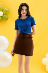 Cropped T-shirts casual style cotton trơn blue