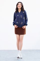 Bomber tweed navy thêu olive