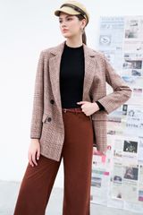 Áo khoác dạ houndstooth nâu nhạt