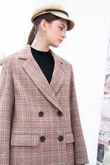 Áo khoác dạ houndstooth nâu nhạt