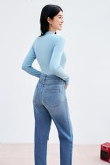 Mom fit jeans casual style blue rách gối