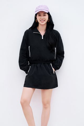 Mini skirts polyester black bo cạp