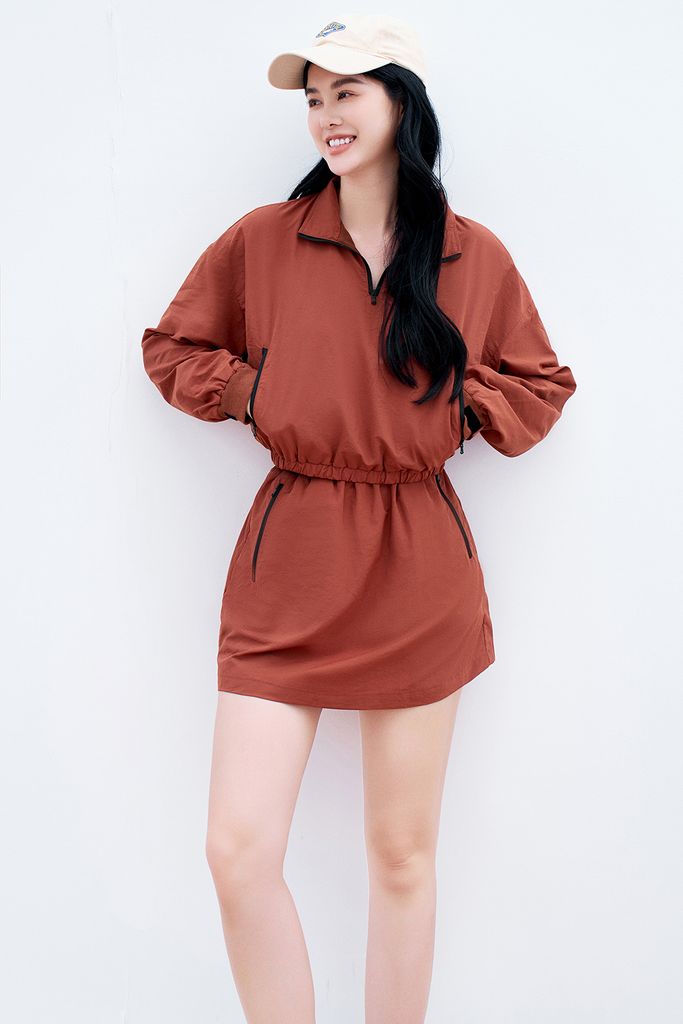 Mini skirts polyester warm brown bo cạp