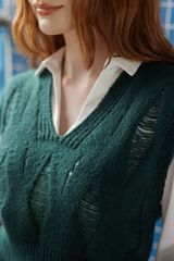 Gile len cashmere giãn sợi dark green cổ tim