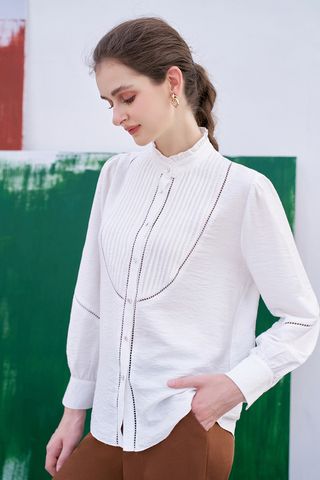 Shirts casual style đũi xước trơn white bấu mí