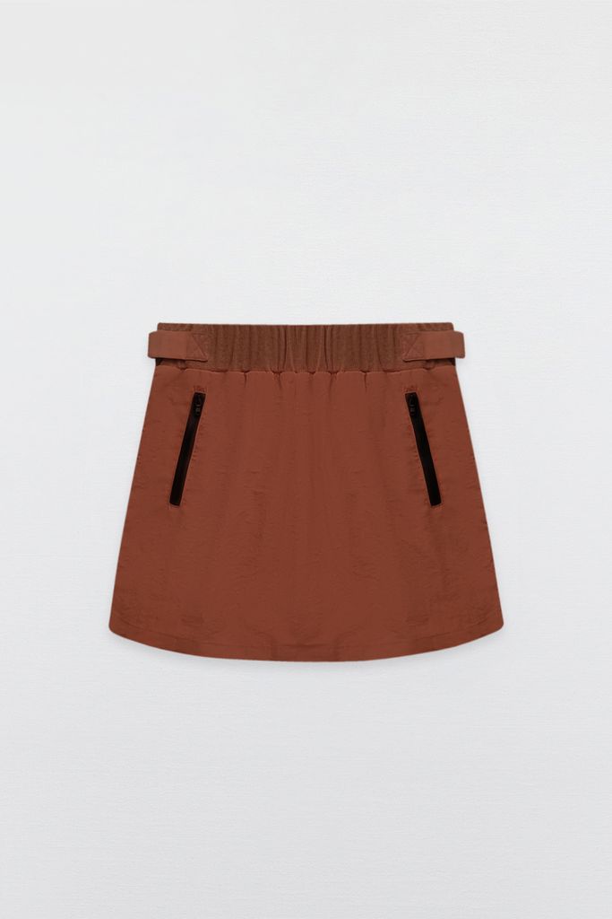 Mini skirts polyester warm brown bo cạp