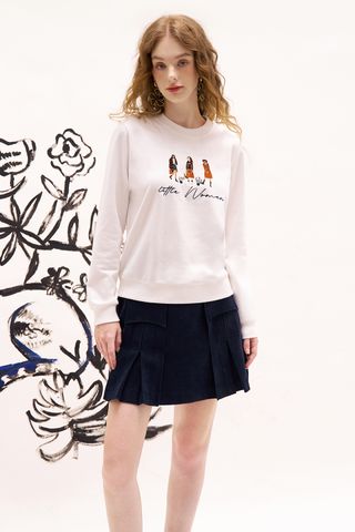 Sweatshirts casual style da cá trắng thêu little women