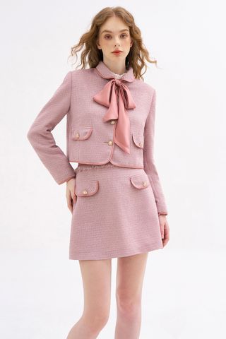 Mini skirts casual style tweed hồng