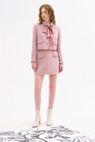 Mini skirts casual style tweed hồng
