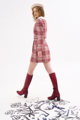 Mini skirts casual style tweed karo đỏ vạt chồng