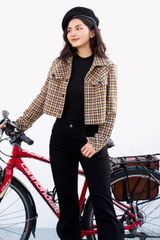 Áo khoác tweed casual style mix sợi nâu vàng