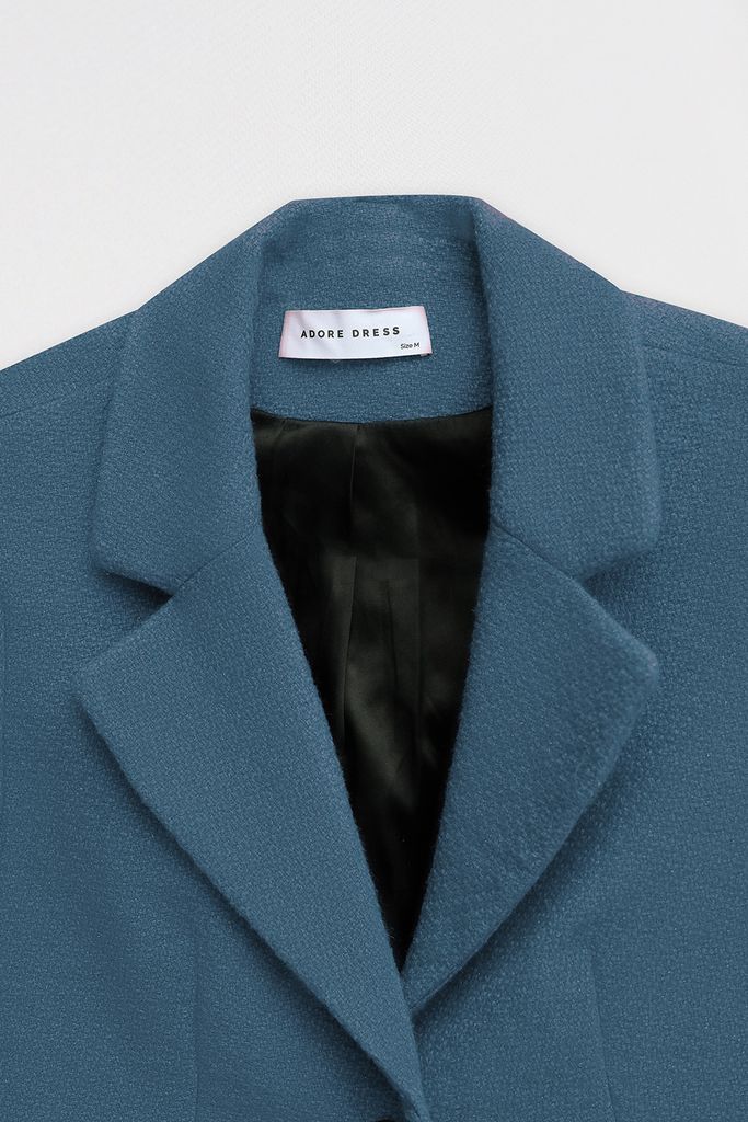 Áo khoác tweed xanh cổ vịt dáng crop