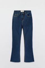 Flare jeans casual style denim trơn xanh chàm