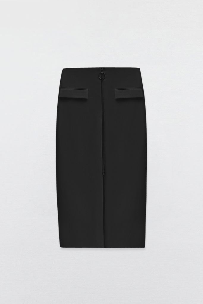 Midi skirts casual style tuytsy trơn đen khoá