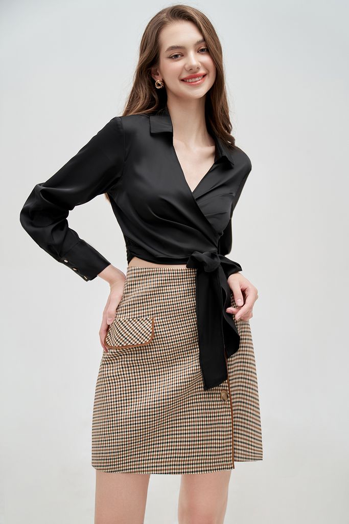 Mini skirts casual style tuytsy houndstooth nâu