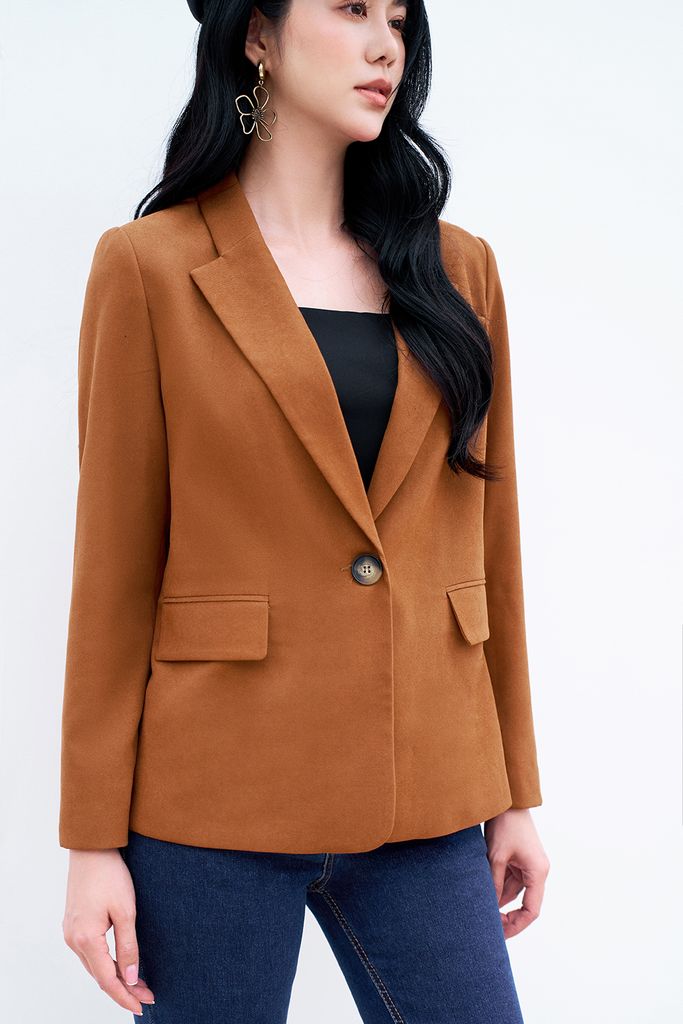 Blazer casual style da lộn camel cổ hai ve