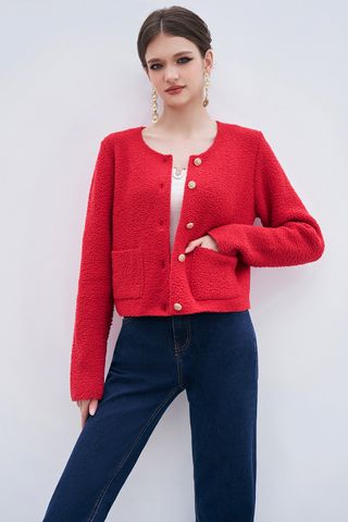 Cadigans sợi len hạt berry red khuy kim loại