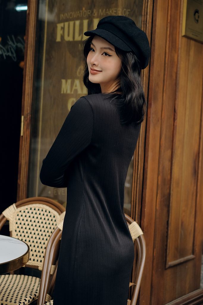 Đầm len thun tăm đen
