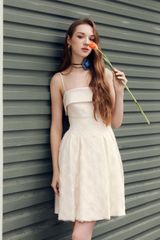 Đầm 2 dây mini ren hoa kem xòe tùng