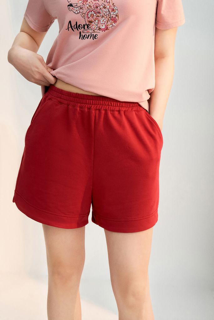 Set home áo phông quần short cotton hồng mix đỏ