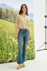 Quần jeans ống flare denim màu stone wash