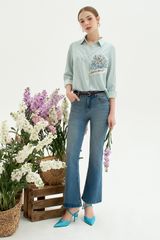 Quần jeans ống flare denim màu stone wash