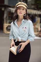 Sơ mi casual style thô kẻ xanh thiên thanh