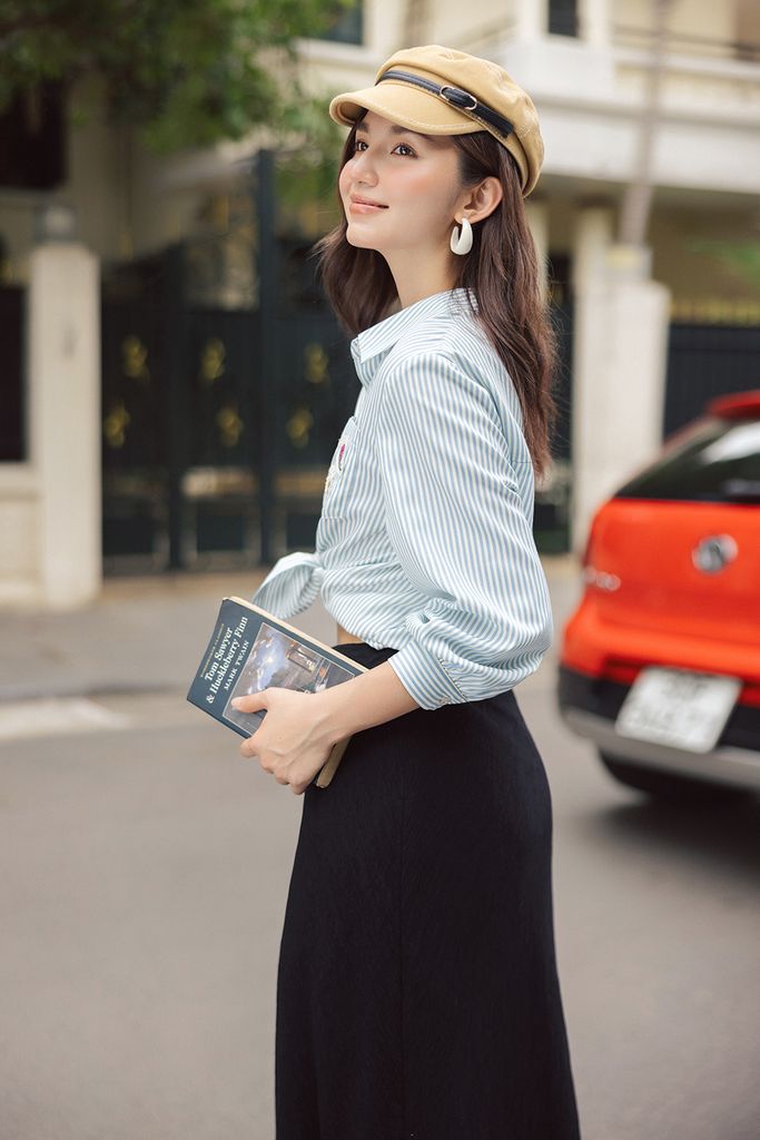 Sơ mi casual style thô kẻ xanh thiên thanh