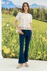 Flare jeans casual style denim trơn xanh chàm