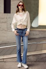 Quần jeans ống flare denim màu stone wash