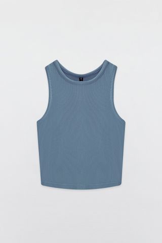 Áo Tanktop crop thun tăm xanh retro